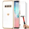 Case for Samsung Galaxy S10 - White - Heart Pattern - Shockproof - Anti-Scratch - 2 Tempered Glasses