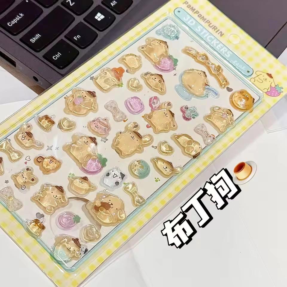 Милые Аниме Хелло Китти 3D Стикеры Sanrio Куроми Циннаморолл Прозрачные Желейные Кристальные Декоративные Стикеры Чехол для Телефона DIY Детская Игрушка