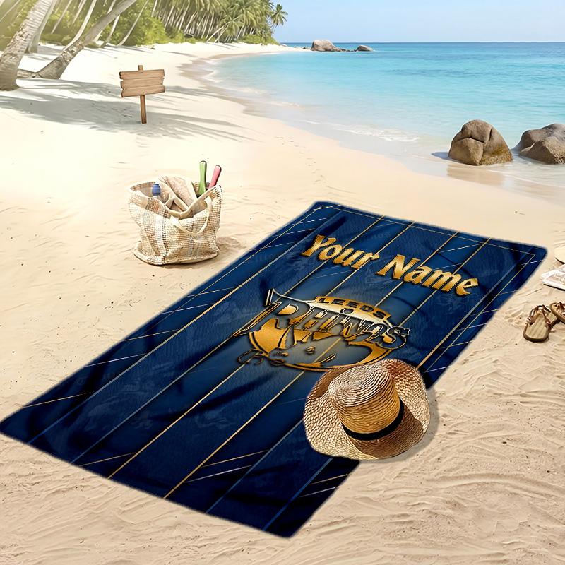 Leeds Rhinos Custom Beach Towel, Print Your Name Text Lightweight Absorbent Towel for Swimming Travel