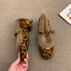 AJGS Women's Round Toe Square Heel Velvet Matte Shoes Women Comfortable Loafers Leather Mary Jane Shoes Leopard Print Heels