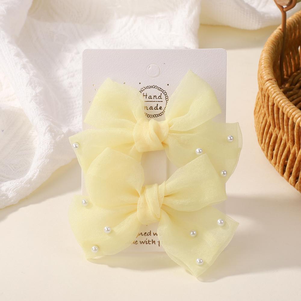 2 шт./набор Жемчужные банты Заколки для волос Милые Сладкие Девочки Боковая заколка Однотонная заколка ручной работы с бантом Аксессуары для волос Головной убор Подарки