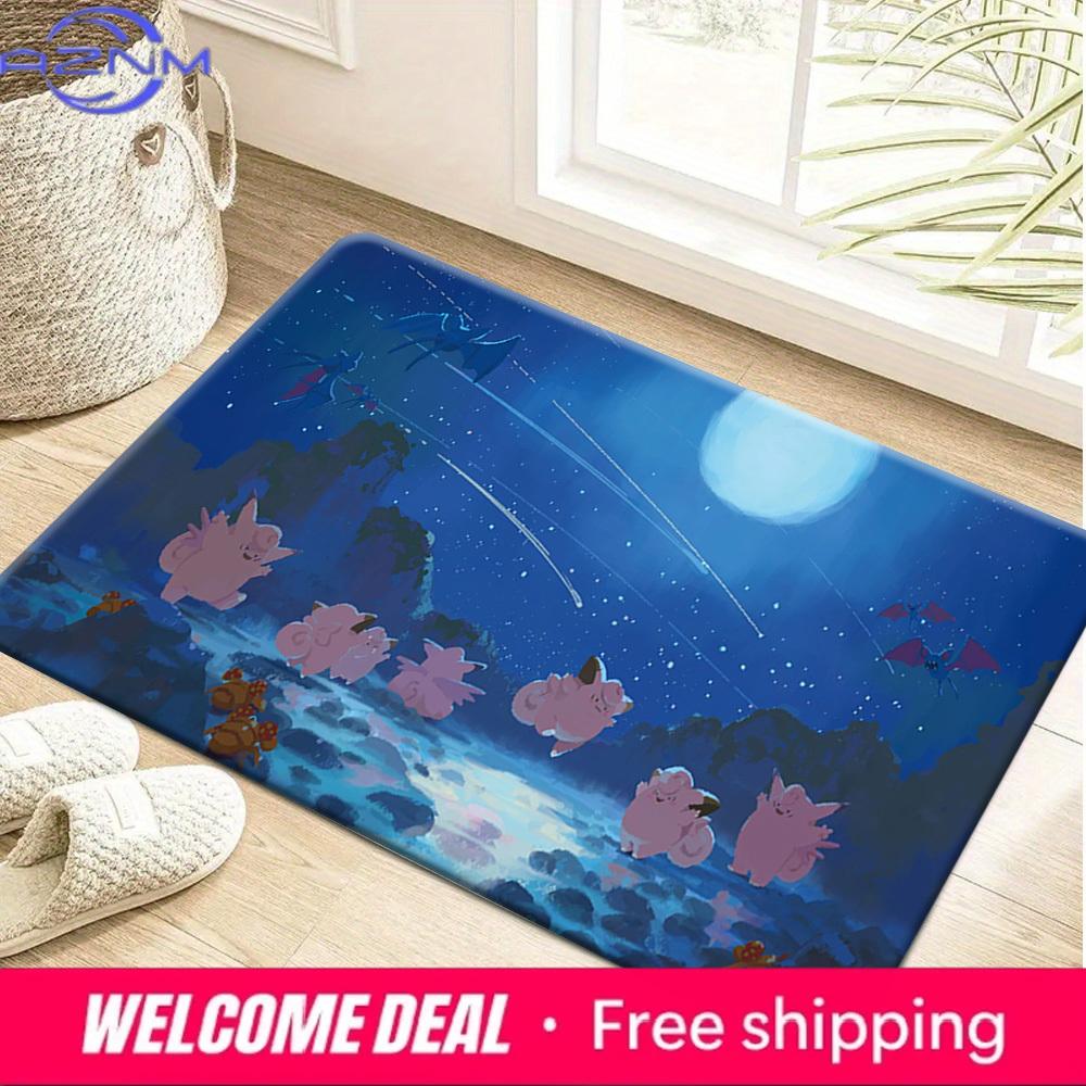 Pokemon Clefairy Night Sky Print Non-Slip Doormat, Absorbent Soft Floor Mat for Home Decor