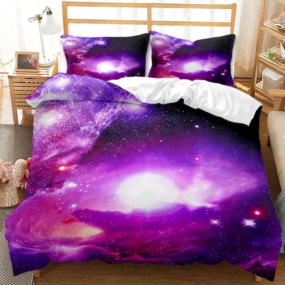 3D Galaxy Duvet Cover Set Single Double Twin/Queen 2pcs/3pcs/4pcs Bedding Sets Universe Outer Space Themed Bed Linen 2