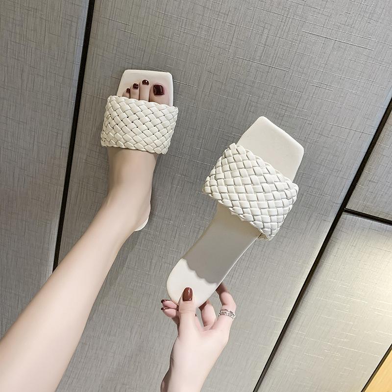 Slippers Women's 2025 Summer One-word Woven Belt, Light Women's Sandals, Korean Version of Lazy Hundred, with Beach Shoes