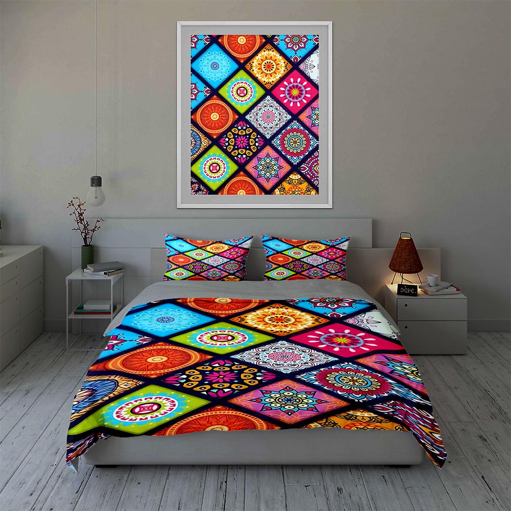 Colorful geometric mandalas Bedding Duvet cover sets Duvet covers Pillowcases gifts (1 * Duvet Cover 2 * Pillowcases, without duvet insert)
