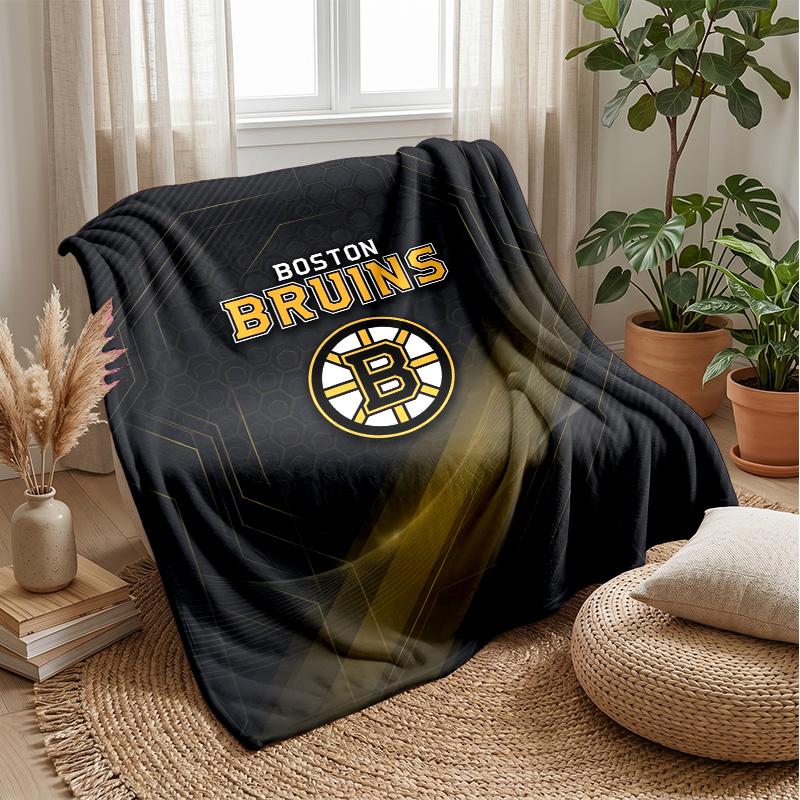 Boston Bruins Flannel Fleece Blanket Cozy Warm Throw Blanket For Couch Bed Travel All Season Use