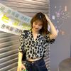 Женские летние леопардовые блузки с короткими рукавами, рубашки с винтажным животным принтом, женские короткие топы, повседневные уличные женские свободные рубашки