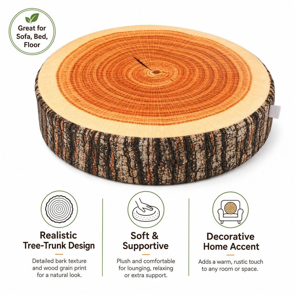 Soft Texture Stump Cushion PP Cotton Filled Plush Log Pillow Round Floor Cushion Bedroom Use