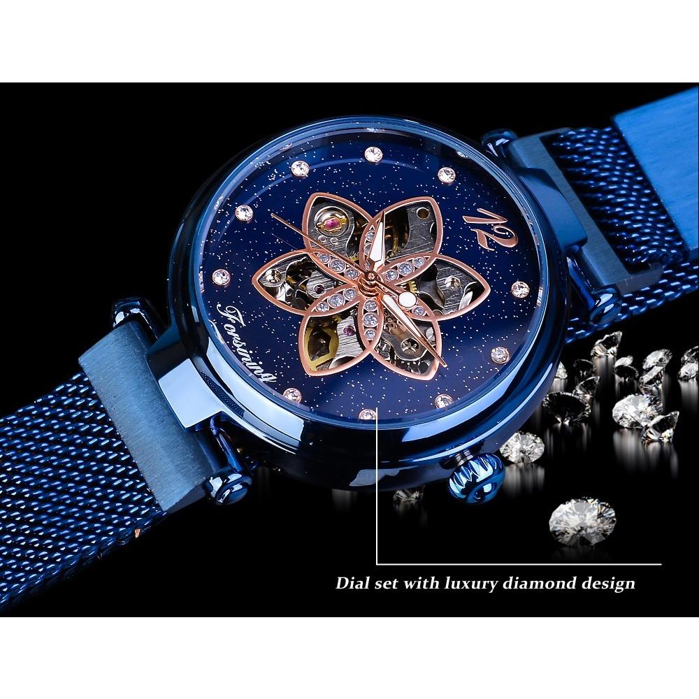 Forsining Ladies Fashion Casual Hollow Mechanical Mesh Belt Automatic Mechanical Watch