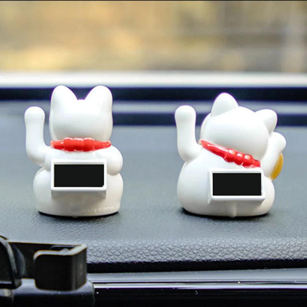 Solar Powered Lucky Cat Car Ornament Cartoon Wealth & Prosperity Cat Doll Auto Dashboard Decoration Cute Waving Car Accessories