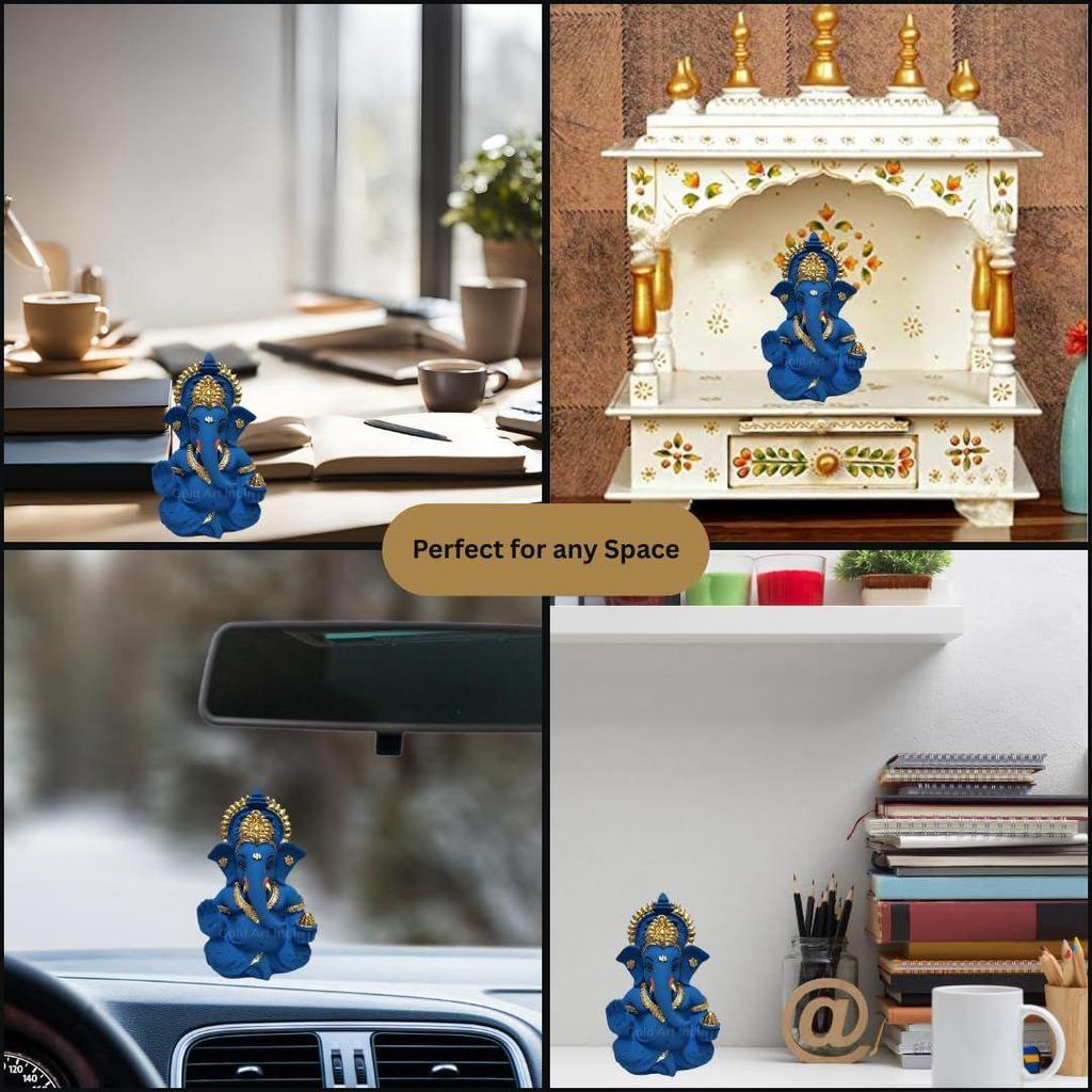 Car Dashboard Small Ganesha Murti Ganpati Idol for Home Decor Puja Lord Ganesh Statue Gift for Office Desk Puja Room Figurine (3.5 Inches), Idol