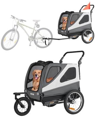 Dog Bike Trailer, Supports Up To 45 Kg, 2-in-1 Pet Stroller Cart Bicycle Carrier for Small & Large Dogs