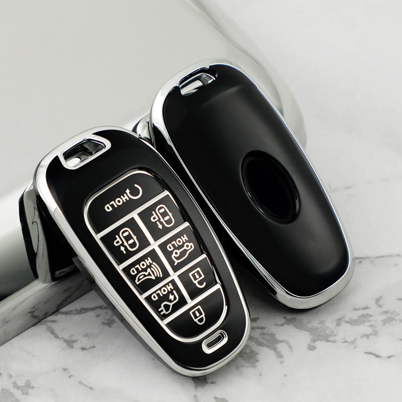Новый серебристый чехол для ключа автомобиля с 6 кнопками для Hyundai Santa Fe Tucson 2022 NEXO NX4 Ioniq 5 Atos Prime Solaris 2021 Автоаксессуары