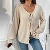 Women's Fashion Popular Tie Round Neck Solid Color Sweater Cardigan