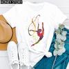 Watercolor Dance Gymnastics Print round Neck Casual T-shirt Short Sleeve Creative Fashion Summer Polyester Blend polyester fabri