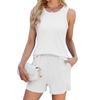 Women's Fashion Solid Color Round Neck Sleeveless Tank Top Pocket Shorts Casual Set