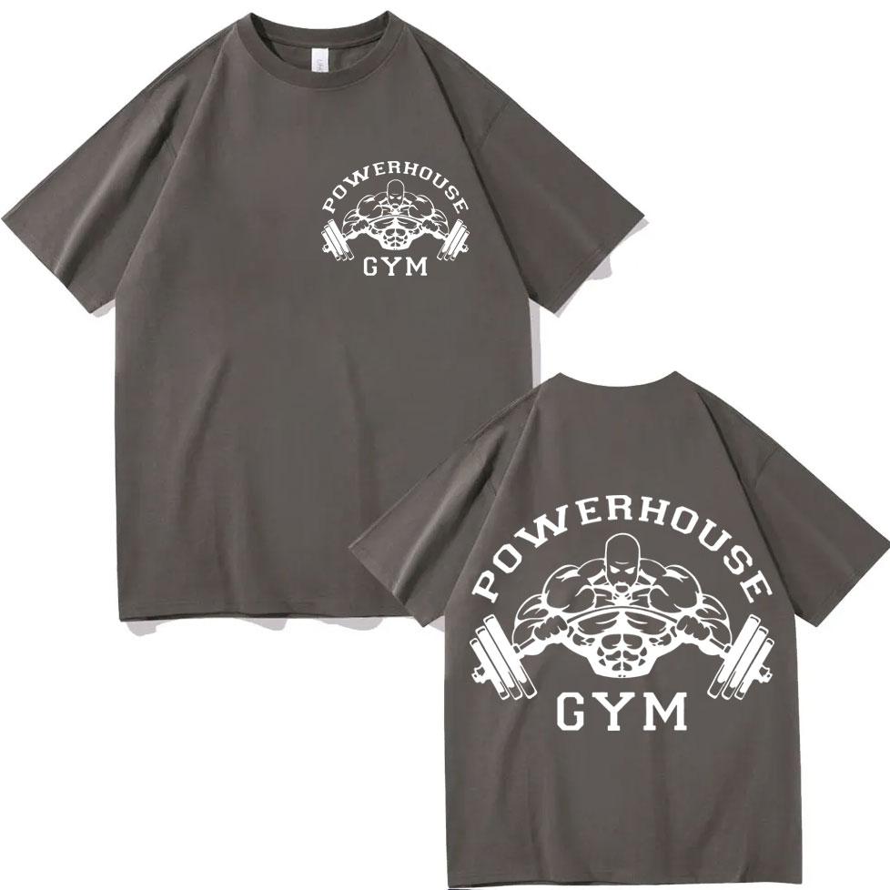 Powerhouse Gym Двусторонние Графические Футболки Модные Повседневные Свободные Футболки с Коротким Рукавом Мужские Женские Высококачественные Хлопковые Футболки