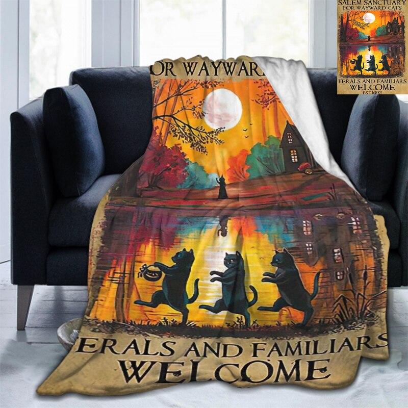 Мягкое фланелевое одеяло с черепом Сатаны и котом, всесезонное легкое теплое одеяло для гостиной/спальни