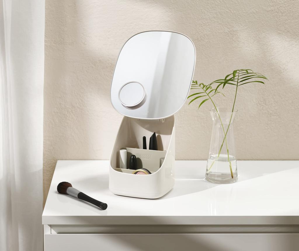 Joseph Joseph Viva Makeup Mirror with 3x Integrated Cosmetic Storage Adjustable Detachable Mini White Product 75001 Magnification, Case, 23x21cm,