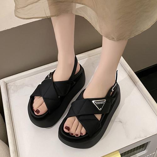 Женские босоножки на платформе 8 см с открытым носком, повседневные кроссовки на толстой подошве, женские летние кожаные пляжные тапочки на розовом каблуке