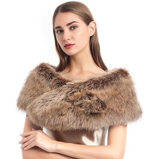 Faux Fur Scarf with Velvet Lining Invisible Fur Clip Artificial Fur Shawl Dresses Coats Fake Collar Neck Scarf