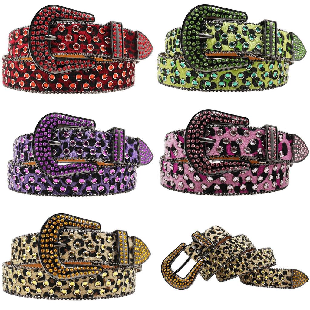 Original Punk Leopard Print Rhinestone Belt Full Diamond Belt Female Decorative Rhinestone