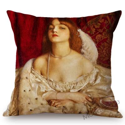 World Famous Painting Home Decorative Sofa Pillow Case Pre-Raphaelite Young Lady Vanity Oil Painting Art Linen Cushion Cover