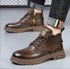 Модные зимние мотоциклетные ботинки мужские кожаные трендовые плюс флис теплые рабочие ботинки ретро повседневные кожаные ботинки мужские туфли D616