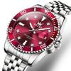 OLEVS Quartz Business Stylish Watch Waterproof Diamond Metal Band Date Luminous Present Watch for Men Red Men's Men's