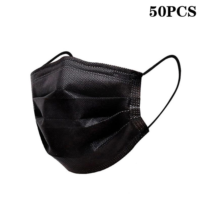 50Pcs 3-Layer Mask Face Masks Melt Blown Cloth Disposable Safety Anti-Dust Protective Masks Blue Adults Non-Wove Masque