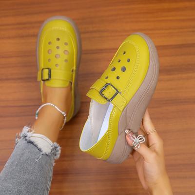 Модные простые туфли в стиле ретро 2024 года, летние, новые, повседневные, универсальные, с выемками, дышащие, на толстой подошве, с приподнятой женской подошвой