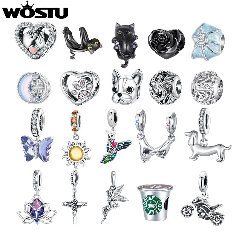 WOSTU Горячая Распродажа Медные Шармы для DIY Сердце Бусина Покрытие Белым Золотом Птица Питомец Лотос Подвеска Подходит для Оригинального Браслета Ожерелья Оптом