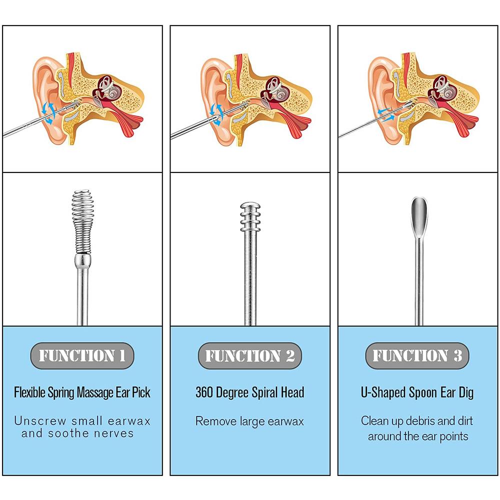 6Pcs Stainless Steel Earpick Ear Cleaner Spoon Ear Care Cleaning Tool Ear Wax Removal Kit Ear Wax Remover Ear Wax Removal Tool