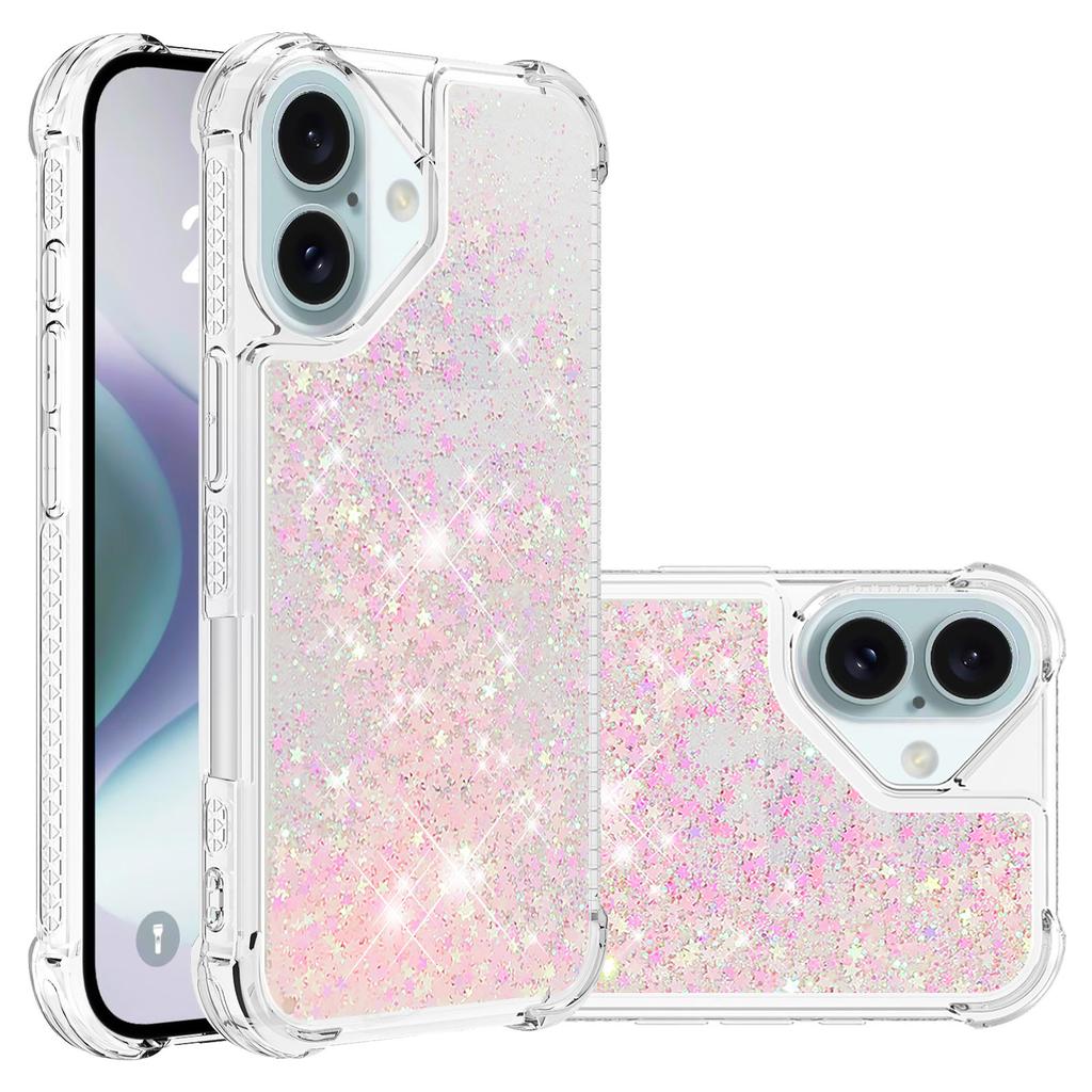 Применимо к чехлу для мобильного телефона iPhone16E 17Pro, цветной чехол для мобильного телефона с блестками и звездами, жидкий песок, 16plus, защита углов от падения