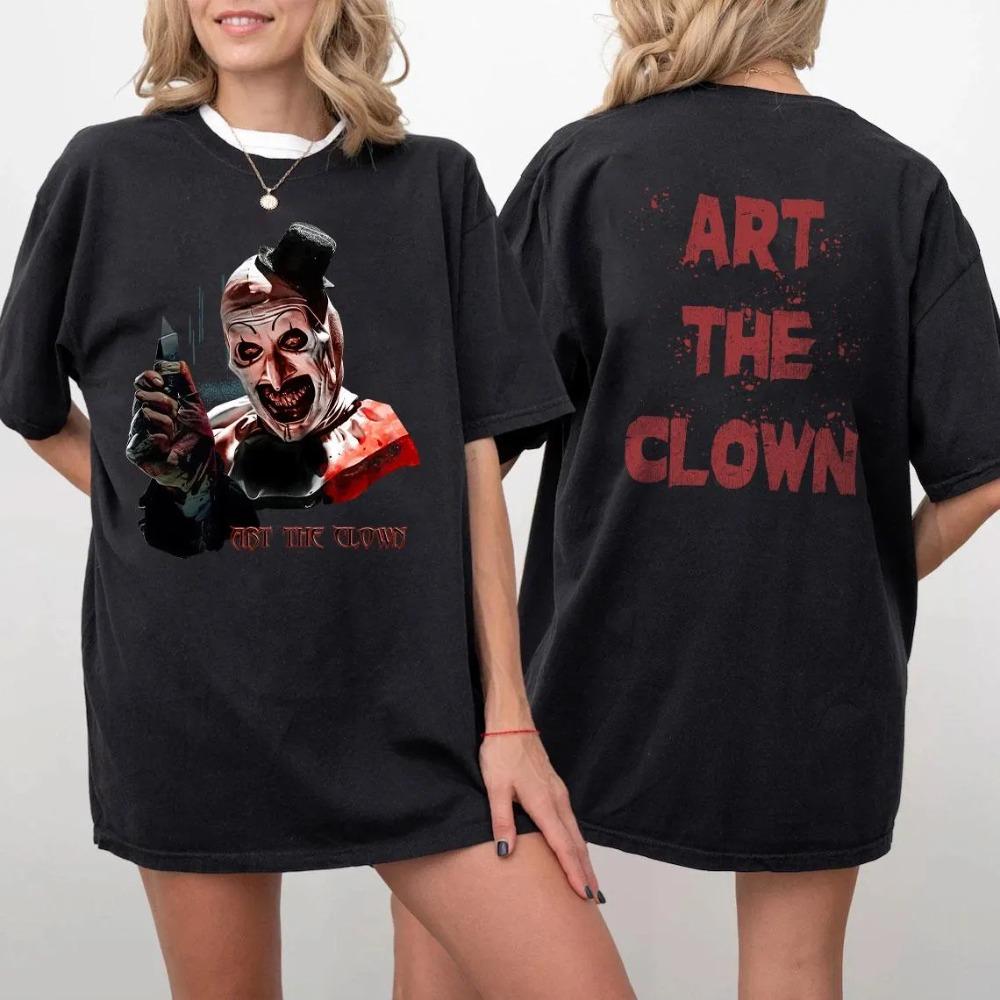 Terrifier Art The Clown 2 Sides Shirt Horror Movie Tshirt Scary Clown Tee Spooky Slasher Fan Gift Halloween Horror Movie