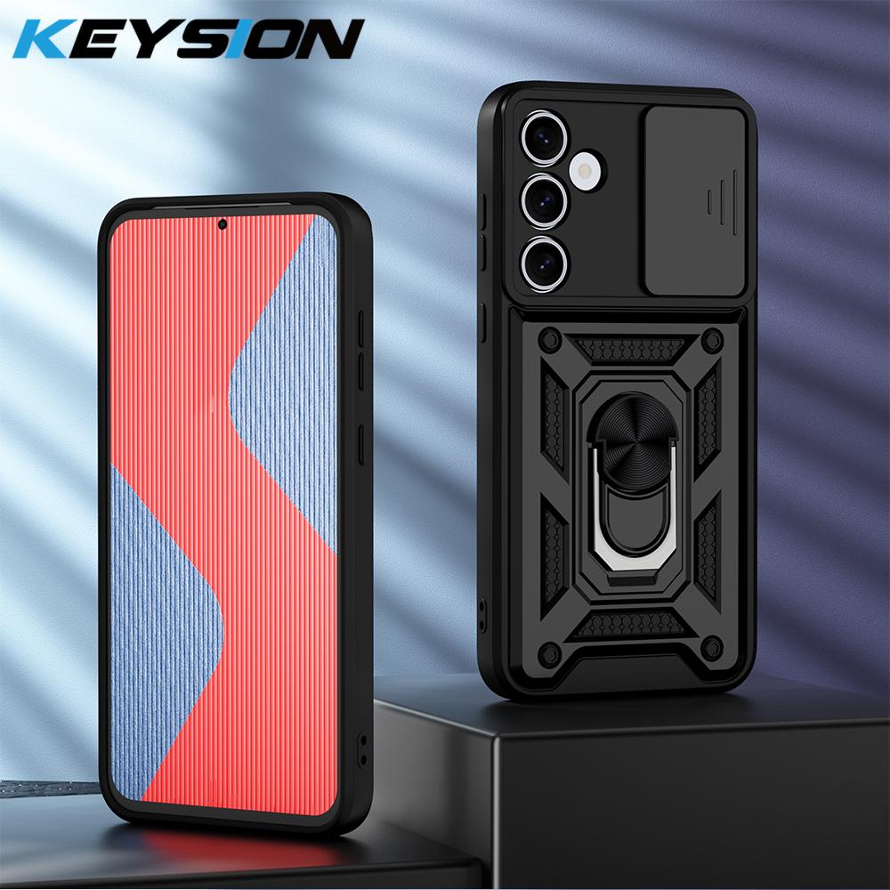 KEYSION Противоударный чехол для Samsung M55 5G M35 M15 5G Slide Camera Lens Защитное кольцо Подставка Чехол для телефона для Galaxy F15 F55 5G
