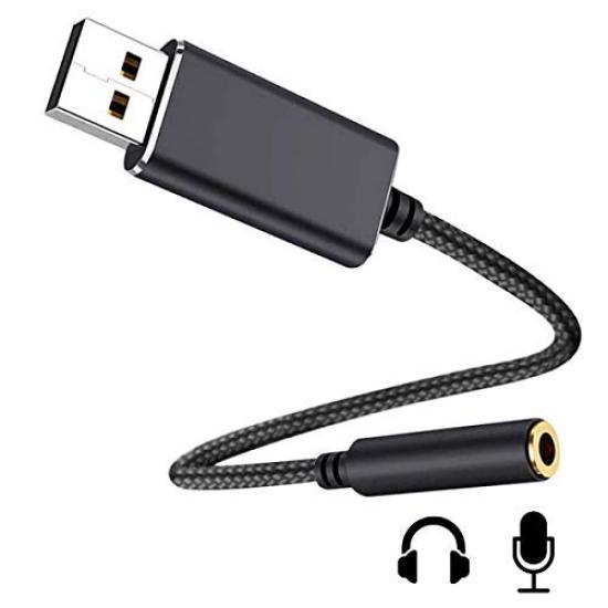 Ulyris USB-кабель для преобразования аудиосигнала USB внешняя звуковая карта USB порт полюс USB-кабель для преобразования USB в мини-джек 20 см черный 3,5 мм наушники/микрофон 3/4 (TRRS)