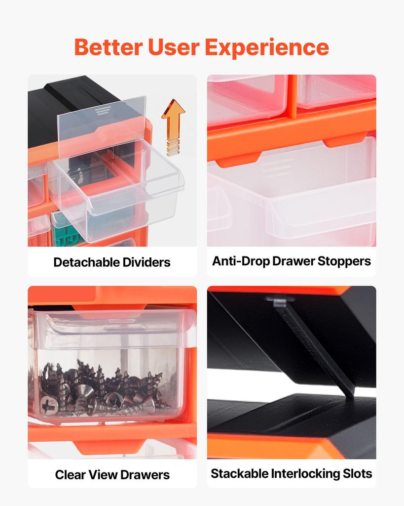 VEVOR 22-Drawer Storage Organizer, Plastic, Drawer Storage Cabinet for Garage Organization, Stackable Small Parts Organizer, Wall-Mounted Toolbox