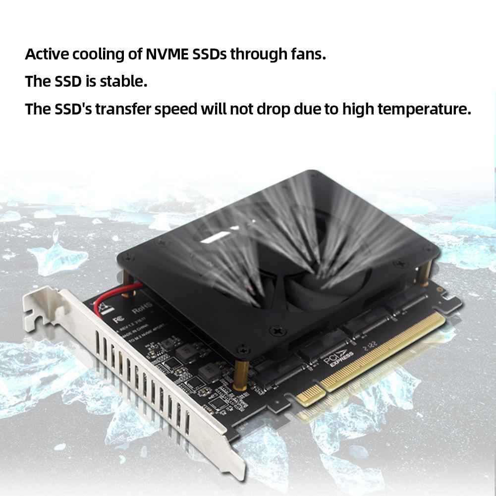 PH44F PCIe 4.0 X16 Switch To 4 Ports M.2 Adapter Card with Heat Sink PCIEX16 NVME M.2 MKEY SSD RAID Array Expansion 4 X 32Gbps