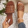 Women's Fashion Slide Sandals - Summer Beach Casual Flats With Faux Pearl & Stud Accents