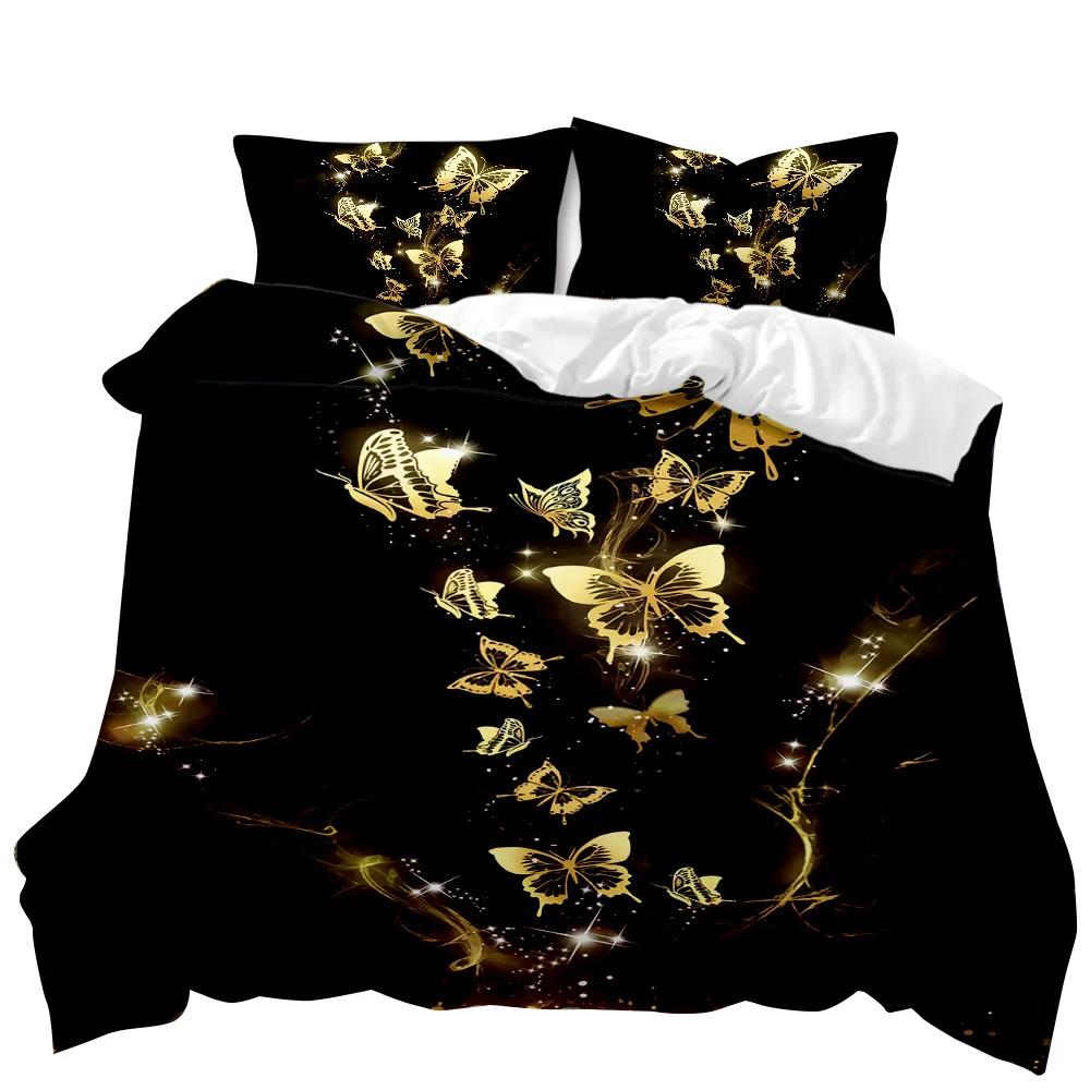 Комплект постельного белья Golden Butterfly Duvet Cover Set Exotic Luxury Style Комплект постельного белья для взрослых девочек Butterfly Queen King Size Полиэстеровый чехол-одеяло