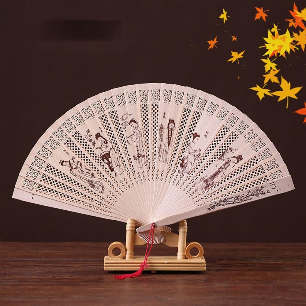 Окрашенный в китайском стиле деревянный веер из сандалового дерева, ретро складной веер, подарок, полый резной складной веер