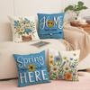 Наволочка с весенним цветочным принтом, Простая и универсальная, Наволочка для диванной подушки в гостиной, Дышащая льняная подушка для автомобиля