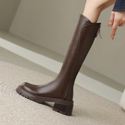 Сапоги-трубы женские сапоги рыцаря толстый каблук ретро длинные сапоги для женщин универсальные зимние новые с увеличением высоты De Mujer