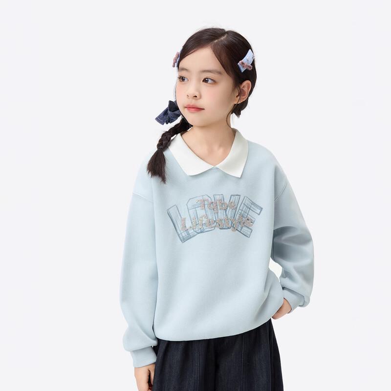 Xiaoyinman Girls' Letter Print Turn-down Collar Long-Sleeved Sweatshirt