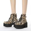 Autumn Winter Ankle Buckles Strap Short Boots Square Heels Platform Lace-UP Female Ankle Boots Zebra Pattern