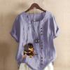 Женская новая модная льняная рубашка с круглым вырезом и коротким рукавом с собачьим принтом, летняя женская повседневная блузка больших размеров, топы