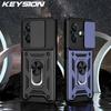 KEYSION Противоударный чехол для OPPO A3 5G A3X Silicone+PC Slide Camera Lens Protection Ring Stand Phone Cover для OPPO A60 5G A40 A40m