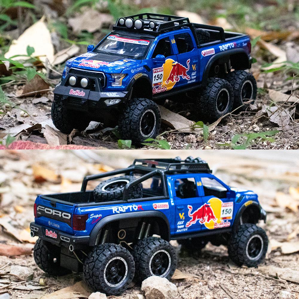 Масштаб 1/28 Ford Raptor F150, литая под давлением модель автомобиля, игрушечный автомобиль с откатным механизмом, звуком и светом для детей, коллекция подарков для мальчиков и девочек