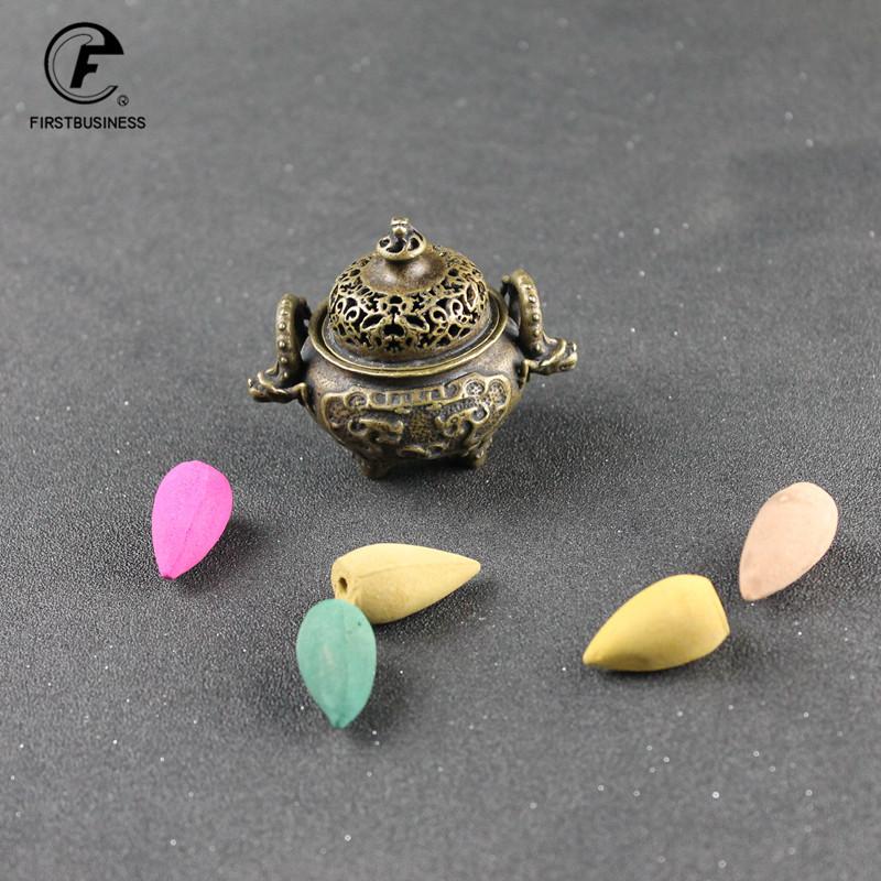 Vintage Design Tibetan Style Mini Copper Retro Bronze Incense Burner Censer Metal Craft Home Decor Buddhist Living Room Supplies